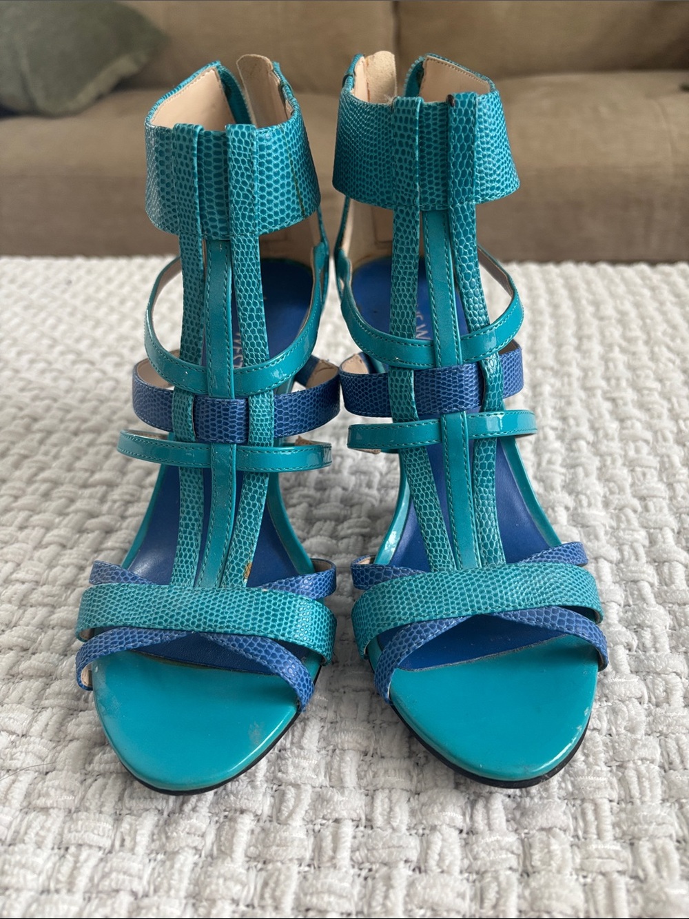 Nine West Teal & Blue Strappy High Heel Sandals